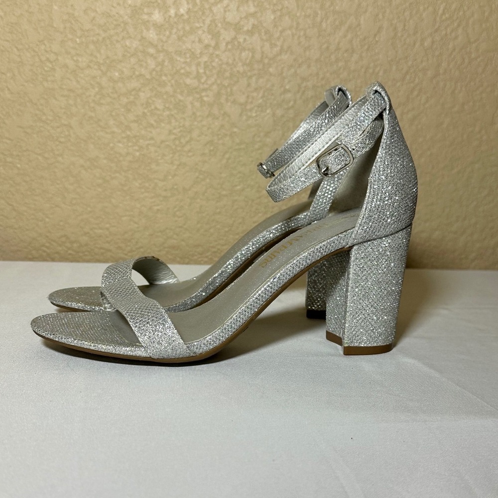 Dream Pairs Women Silver Glitter Block Heel Sandals Ankle Strap Dress Shoes 5.5
